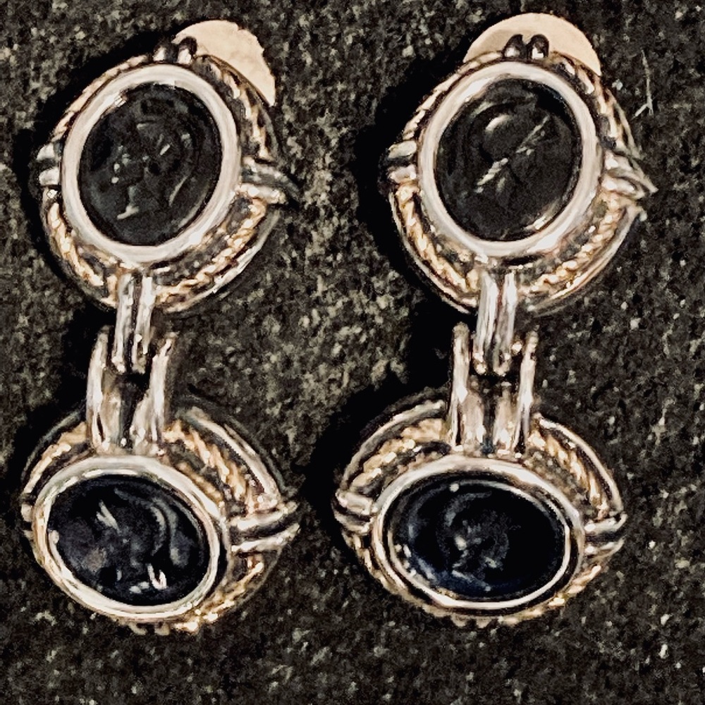 TJ Gladiator etched stone, clip earrings